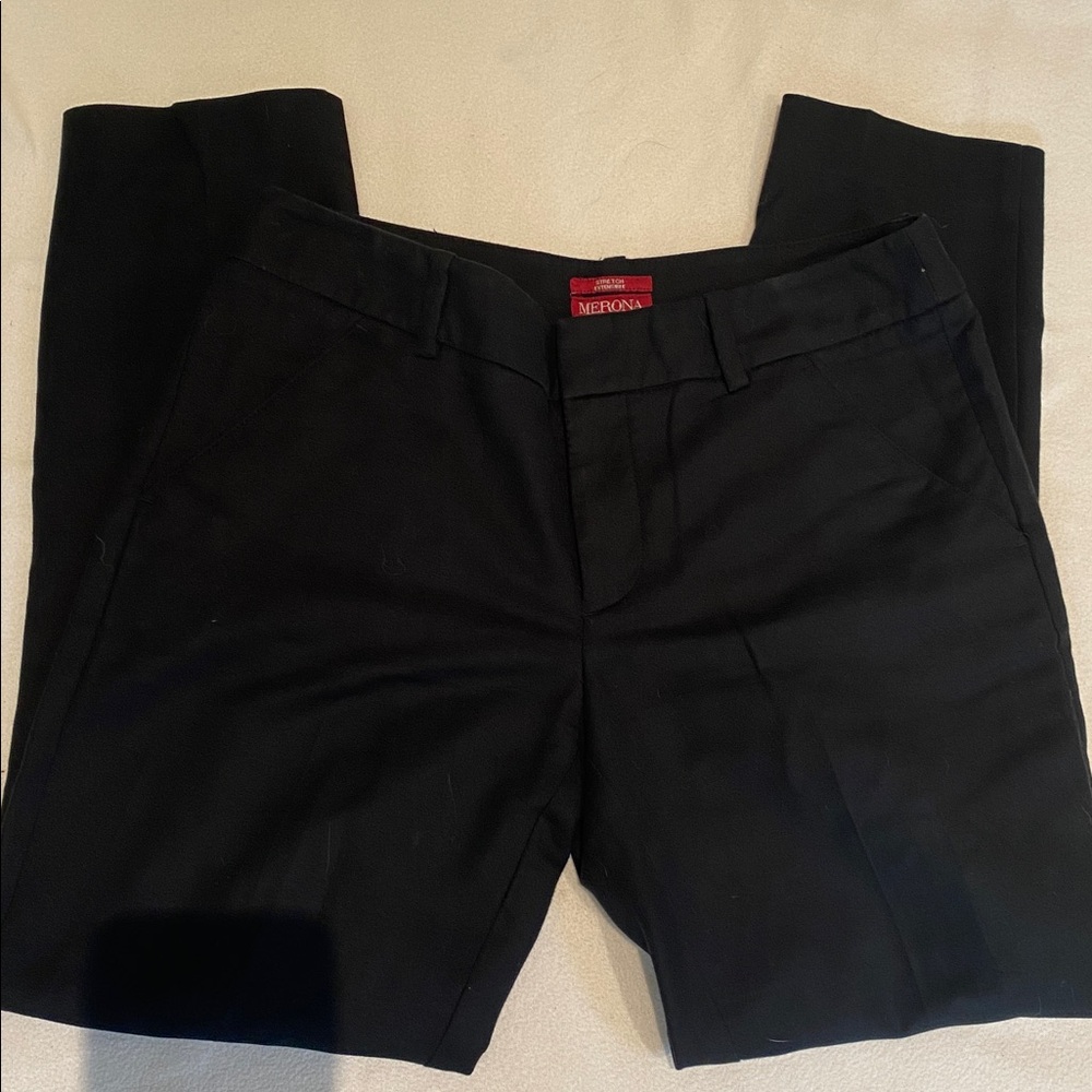 Merona black ankle fitted flat front Classic fit cotton spandex pants Sz 2